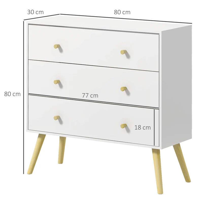 Commode de rangement 80 x 30 x 80 cm 3 tiroirs sécurité anti basculement scandinave épuré en panneau de particules blanc 21_0001511