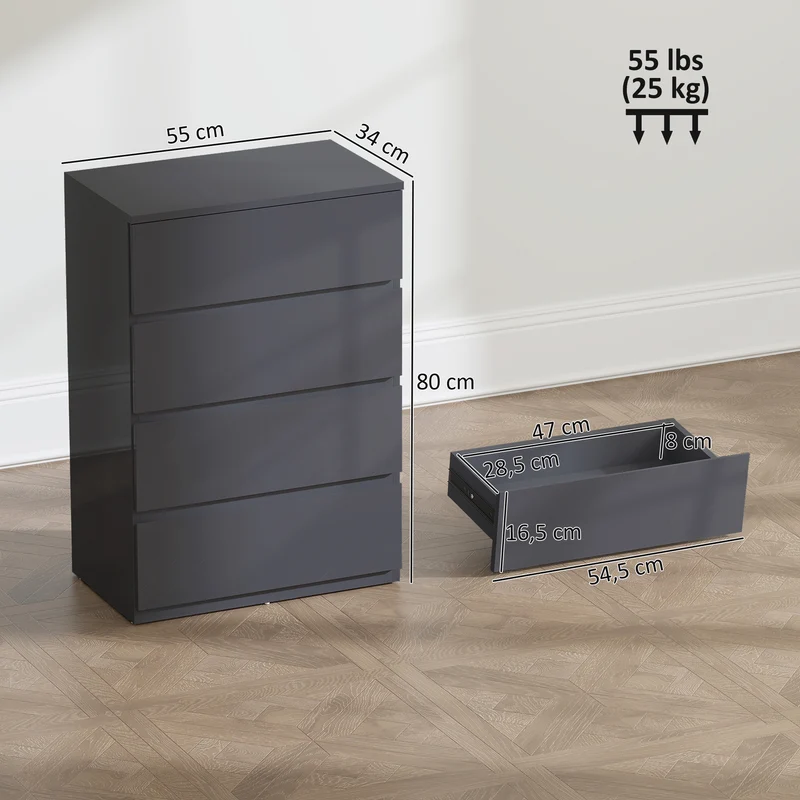 Commode de rangement 55 x 34 x 80 cm compacte fermeture douce style moderne sans poignée en panneau de particules gris 21_0001451