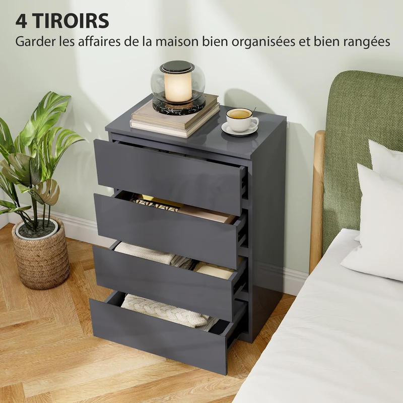 Commode de rangement 55 x 34 x 80 cm compacte fermeture douce style moderne sans poignée en panneau de particules gris 21_0001451