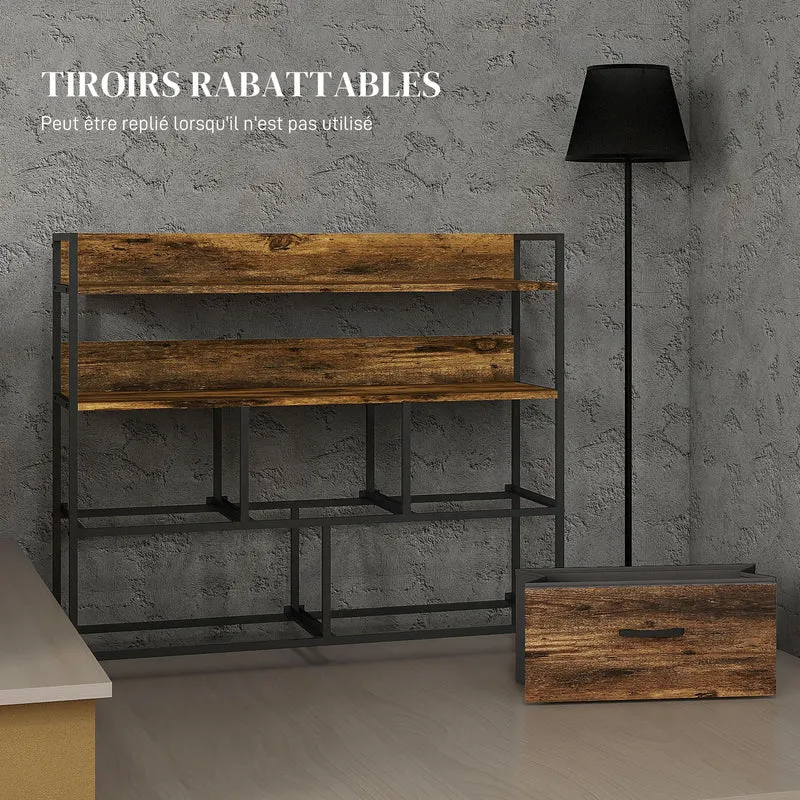 Commode rangement 98 x 29 x 85 cm 5 tiroirs pliants pieds réglables effet bois industriel rustique en polyester brun 21_0001600