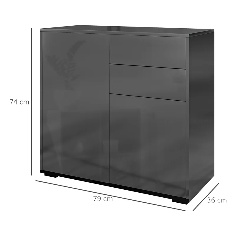 Commode de rangement 79 x 36 x 74 cm grand espace de rangement sans poignée contemporain en panneau de particules noir 21_0002825
