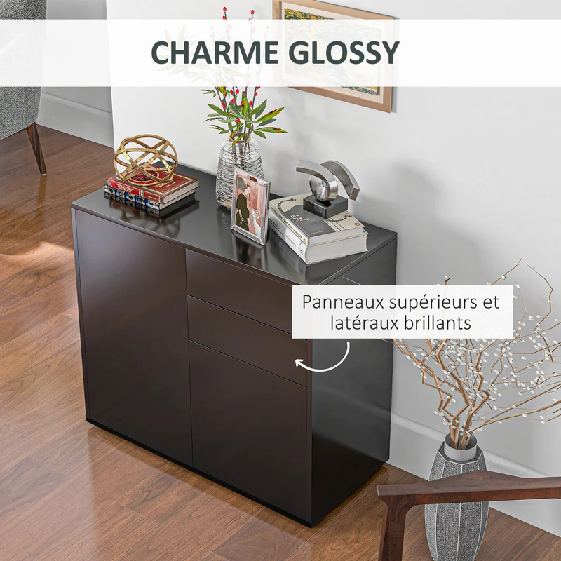 Commode de rangement 79 x 36 x 74 cm grand espace de rangement sans poignée contemporain en panneau de particules noir 21_0002825