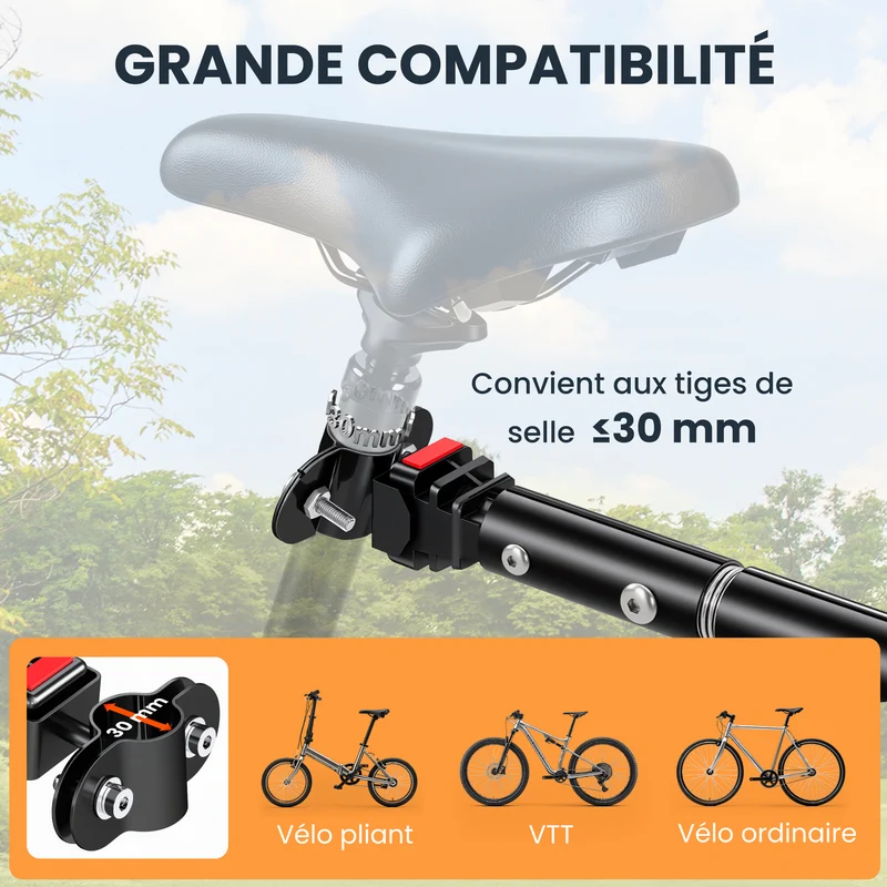 Remorque vélo de transport pliable 155 x 71,5 x 77 cm capacité 70 l charge 40 kg solide industriel moderne en acier noir 21_0007115