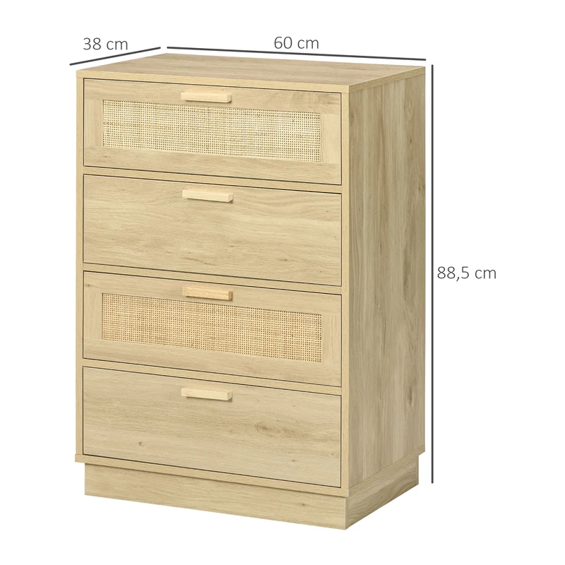 Commode 4 tiroirs chambre 60 x 38 x 88,5 cm grand espace système anti basculement scandinave décoratif en bois naturel 21_0001564