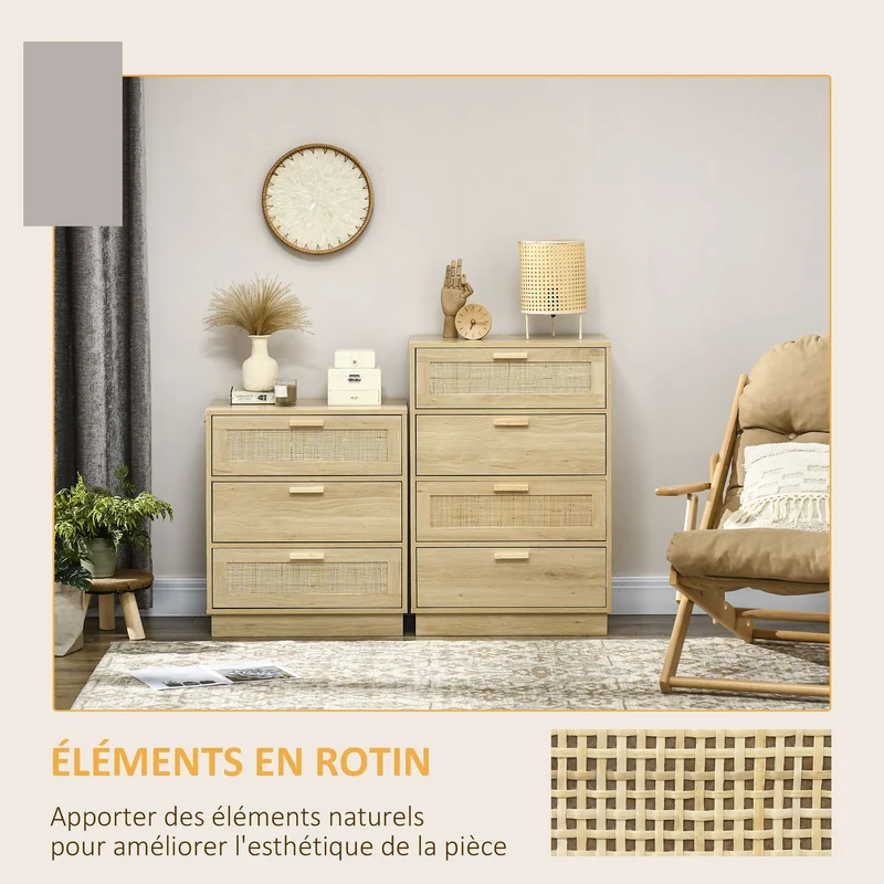 Commode 4 tiroirs chambre 60 x 38 x 88,5 cm grand espace système anti basculement scandinave décoratif en bois naturel 21_0001564