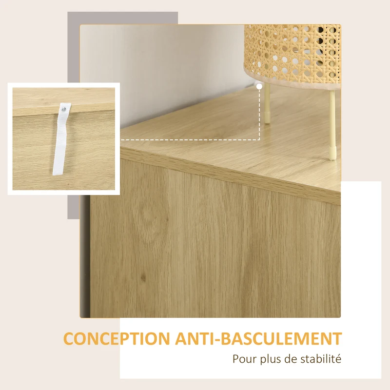 Commode 4 tiroirs chambre 60 x 38 x 88,5 cm grand espace système anti basculement scandinave décoratif en bois naturel 21_0001564