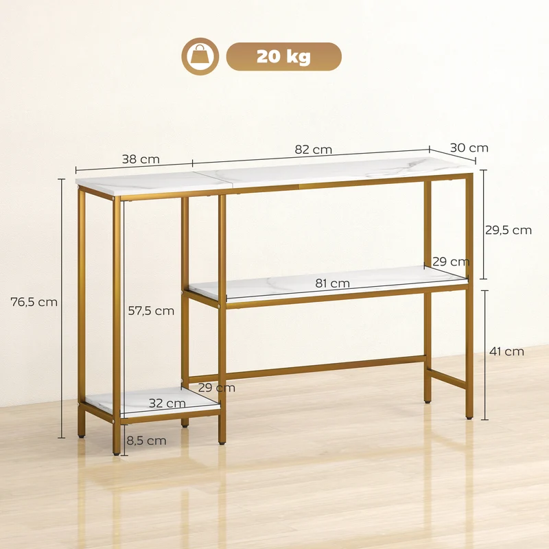 Console d'entrée 3 niveaux rangement 120 x 30 x 76,5 cm anti basculement moderne épuré en panneaux de particules blanc 21_0002792