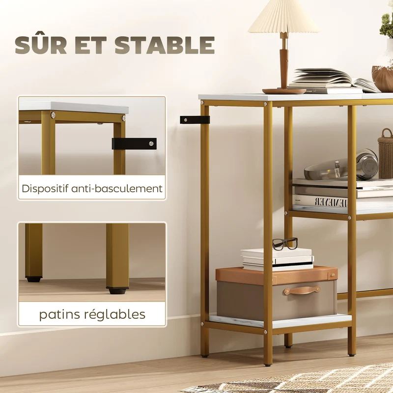 Console d'entrée 3 niveaux rangement 120 x 30 x 76,5 cm anti basculement moderne épuré en panneaux de particules blanc 21_0002792