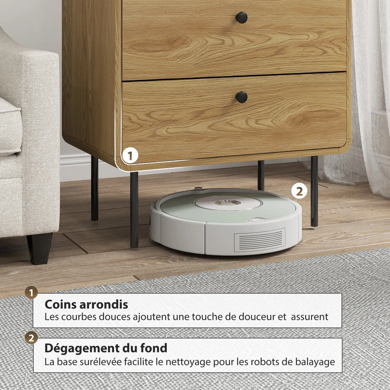 Commode 4 tiroirs chambre étroite 60 x 39 x 91.5 cm rangement sécurisé anti-basculement style moderne épuré en MDF chêne 21_0003749