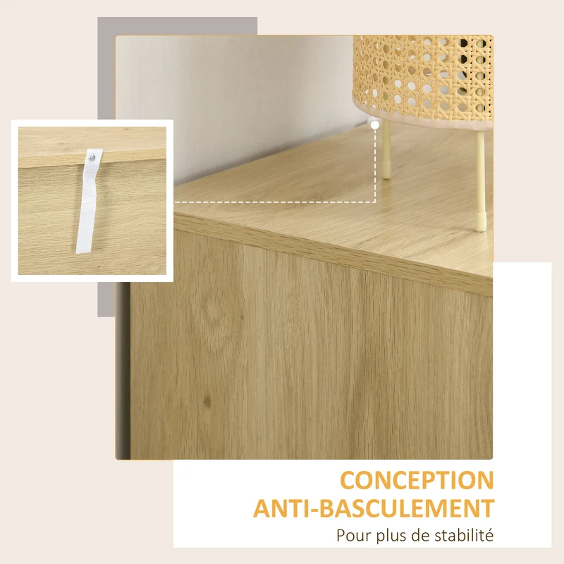 Commode 3 tiroirs meuble de rangement 60 x 38 x 69 cm anti basculement scandinave décoratif en mélamine bois naturel 21_0001563