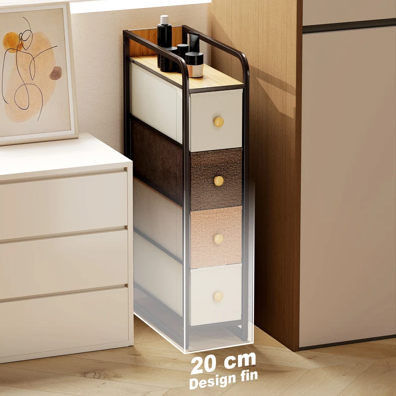 Commode de rangement chambre 20 x 47 x 84.5 cm quatre tiroirs profonds gain de place moderne en tissu non tissé gris 21_0003779