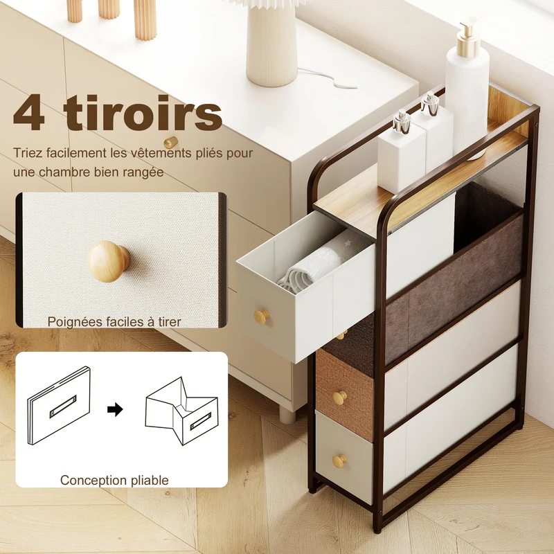 Commode de rangement chambre 20 x 47 x 84.5 cm quatre tiroirs profonds gain de place moderne en tissu non tissé gris 21_0003779
