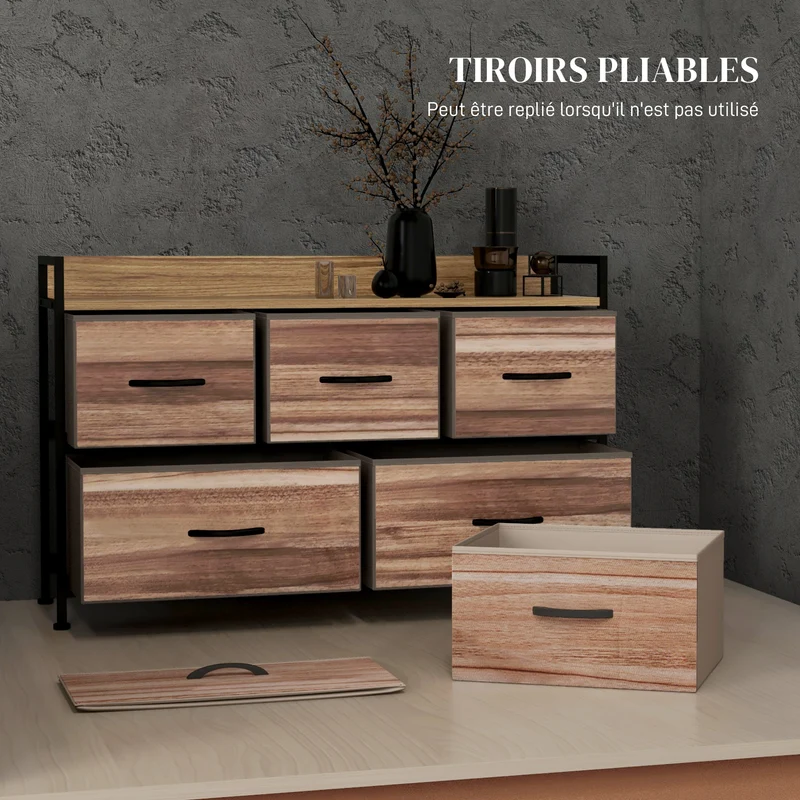 Commode de rangement 5 tiroirs chambre 98 x 29 x 63 cm gain de place tiroirs amovibles moderne finition mate en MDF noir 21_0001592