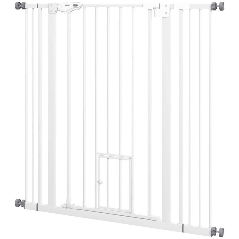 Barrière de sécurité pour animaux 74-101 x 104.1 cm double verrouillage porte automatique haute moderne en acier blanc 21_0007439