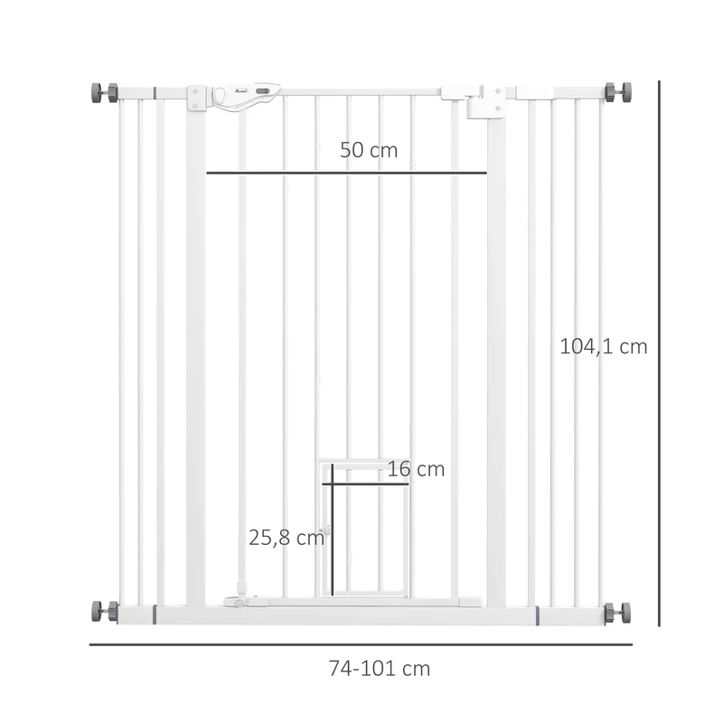 Barrière de sécurité pour animaux 74-101 x 104.1 cm double verrouillage porte automatique haute moderne en acier blanc 21_0007439