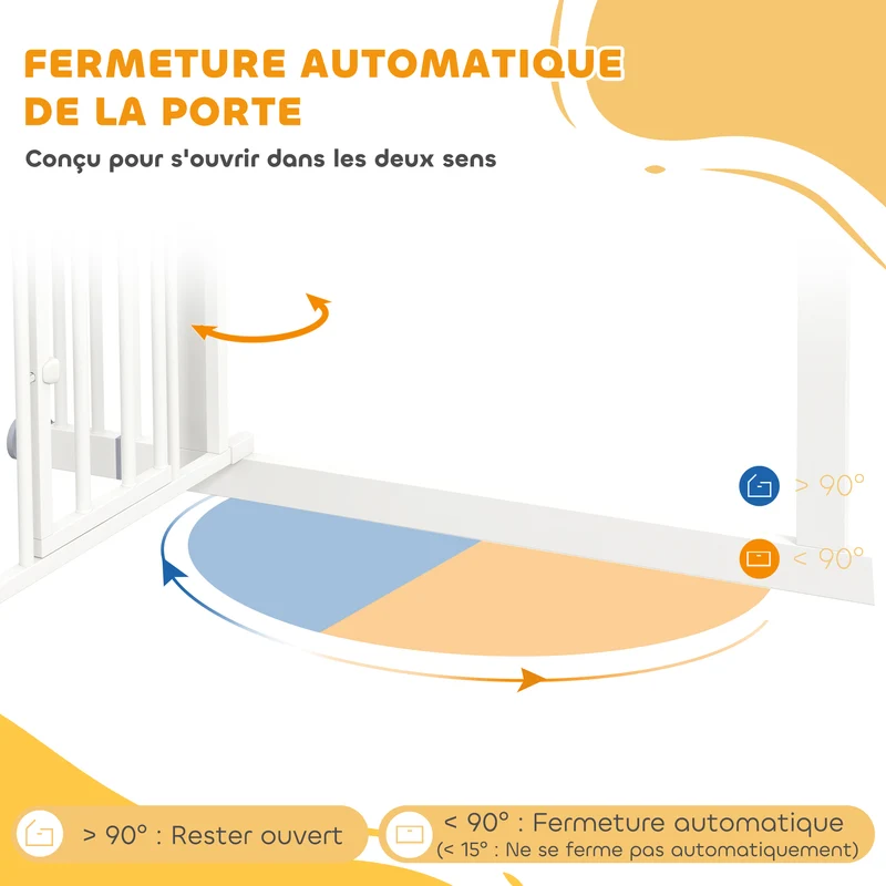 Barrière de sécurité pour animaux 74-101 x 104.1 cm double verrouillage porte automatique haute moderne en acier blanc 21_0007439