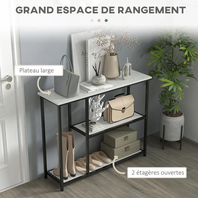 Console meuble entrée 100 x 30 x 80 cm rangement 3 niveaux fixation murale stable moderne en panneau de particules blanc 21_0002671