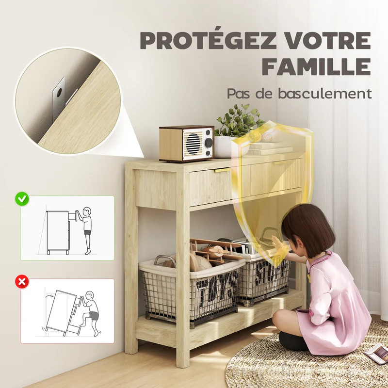 Console étroite couloir 90 x 30 x 76 cm 2 tiroirs et étagère ouverte rangement style moderne épuré en MDF bois naturel 21_0002771