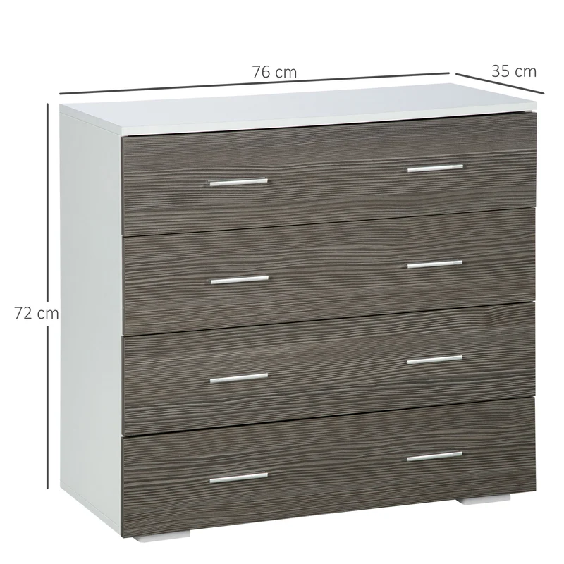 Commode de rangement contemporaine 4 tiroirs 76 x 35 x 72 cm gain de place chambre salon en panneaux de particules gris 21_0001470