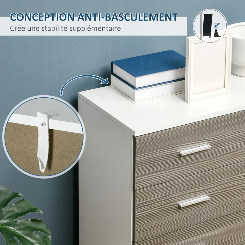 Commode de rangement contemporaine 4 tiroirs 76 x 35 x 72 cm gain de place chambre salon en panneaux de particules gris 21_0001470