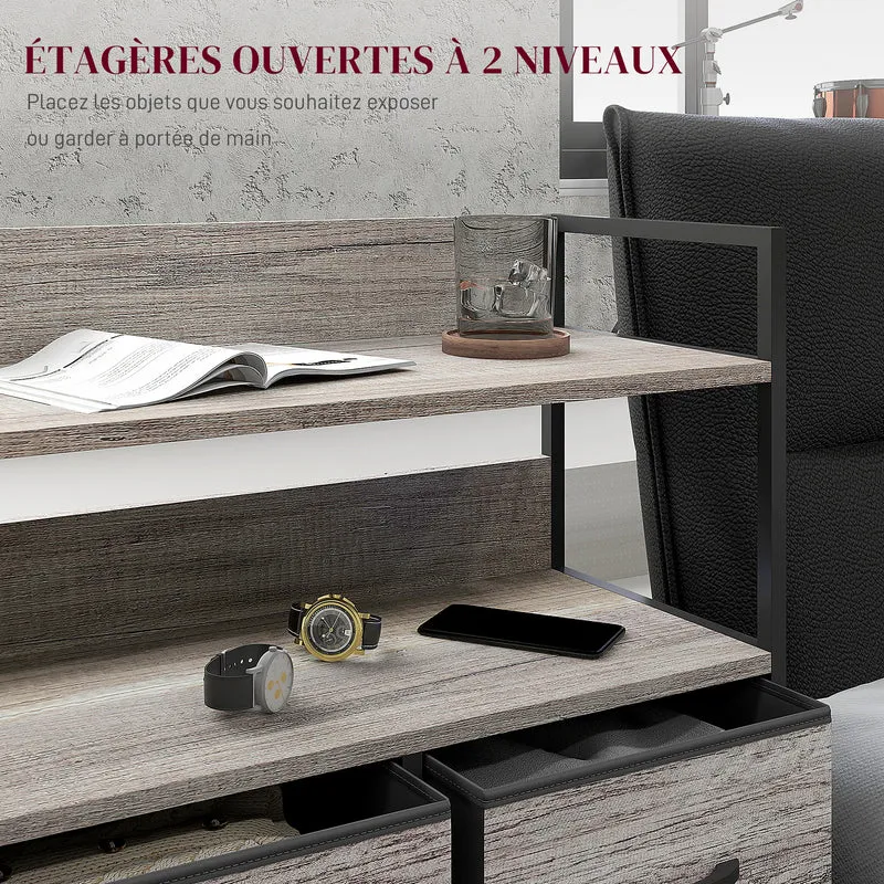Commode de rangement 5 tiroirs 98 x 29 x 85 cm tiroirs amovibles anti basculement style industriel en polyester gris 21_0001599