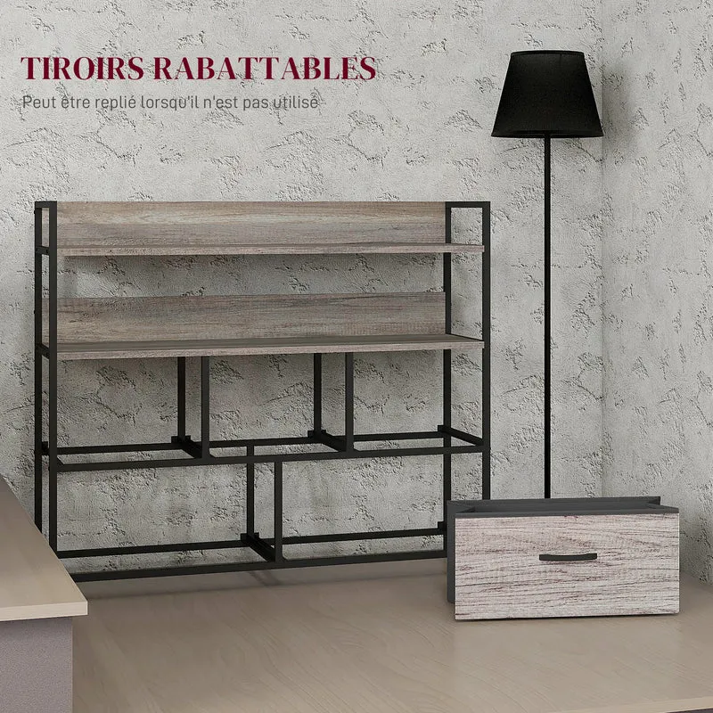 Commode de rangement 5 tiroirs 98 x 29 x 85 cm tiroirs amovibles anti basculement style industriel en polyester gris 21_0001599