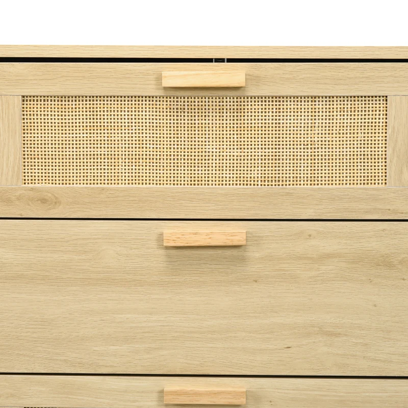 Commode 6 tiroirs 110 x 40 x 69 cm gain de rangement anti basculement style scandinave en panneau de particules chêne 21_0001586