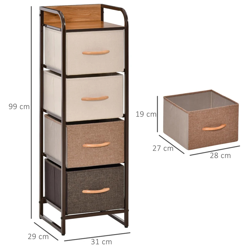Commode de rangement compacte 31 x 29 x 99 cm gain de place anti basculement style contemporain épuré en acier beige 21_0001485