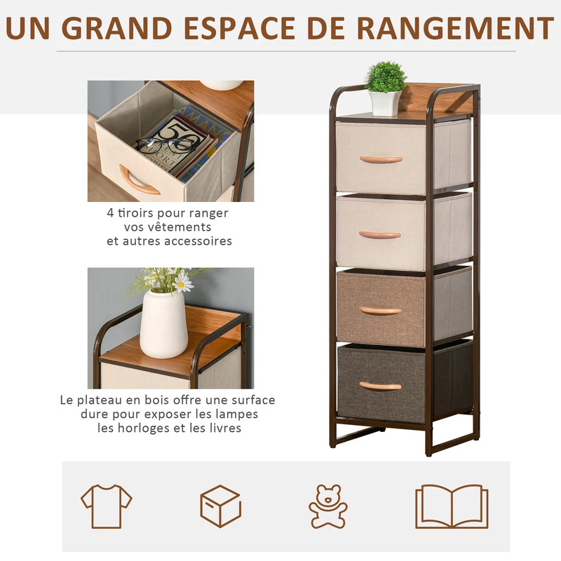 Commode de rangement compacte 31 x 29 x 99 cm gain de place anti basculement style contemporain épuré en acier beige 21_0001485