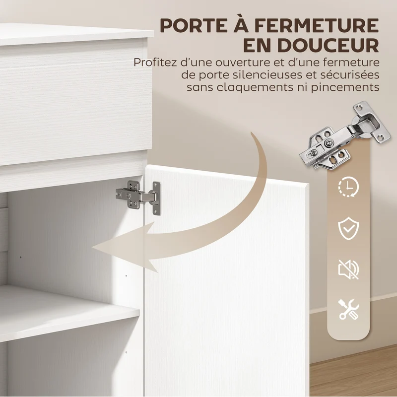 Commode 5 tiroirs buffet salon 100 x 40 x 80 cm rangement fermeture douce étagère réglable épuré moderne en MDF blanc 21_0003659
