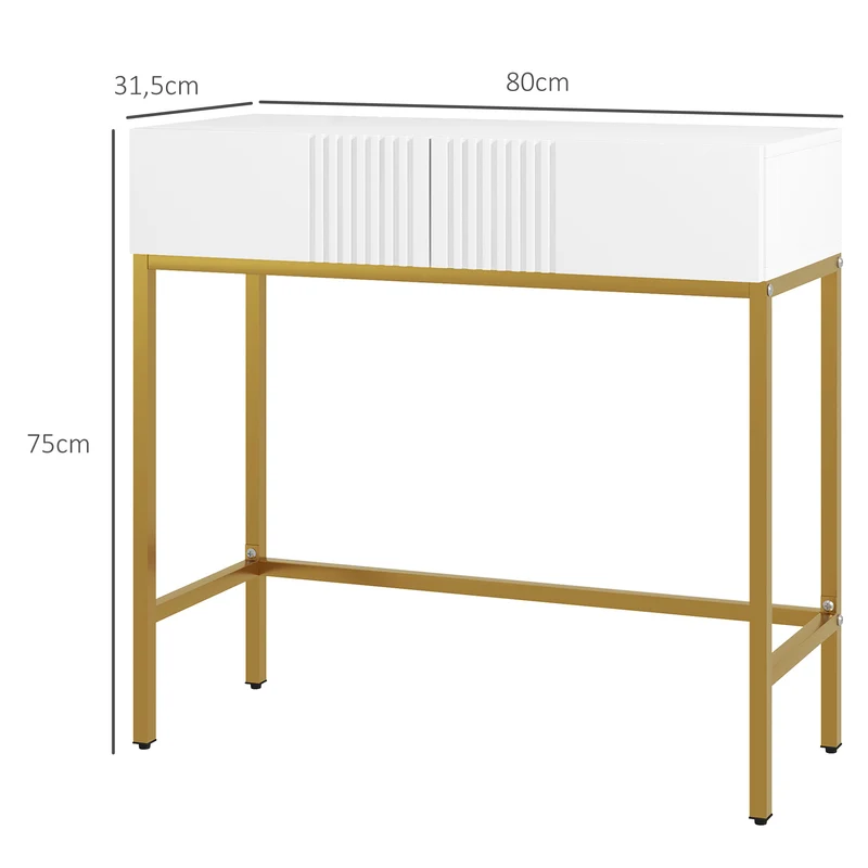 Console d'entrée 80 x 31.5 x 75 cm avec 2 tiroirs antibasculement pieds stables style moderne en bois d'ingénierie blanc 21_0002710