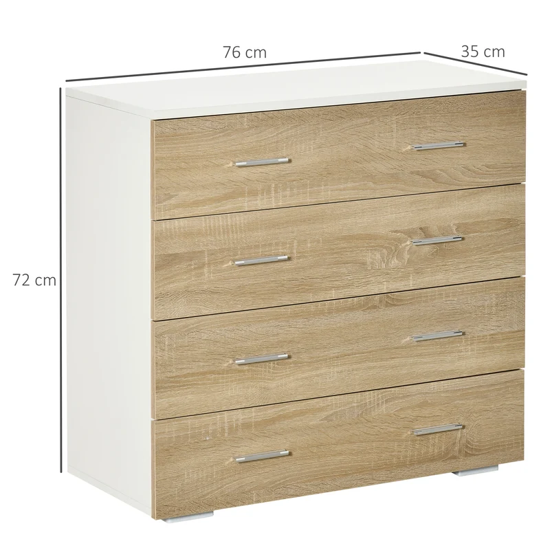 Commode à tiroirs chambre 76 x 35 x 72 cm 4 tiroirs anti basculement contemporain épuré en panneaux de particules blanc 21_0001469