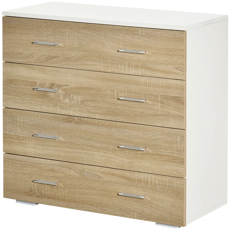 Commode à tiroirs chambre 76 x 35 x 72 cm 4 tiroirs anti basculement contemporain épuré en panneaux de particules blanc 21_0001469