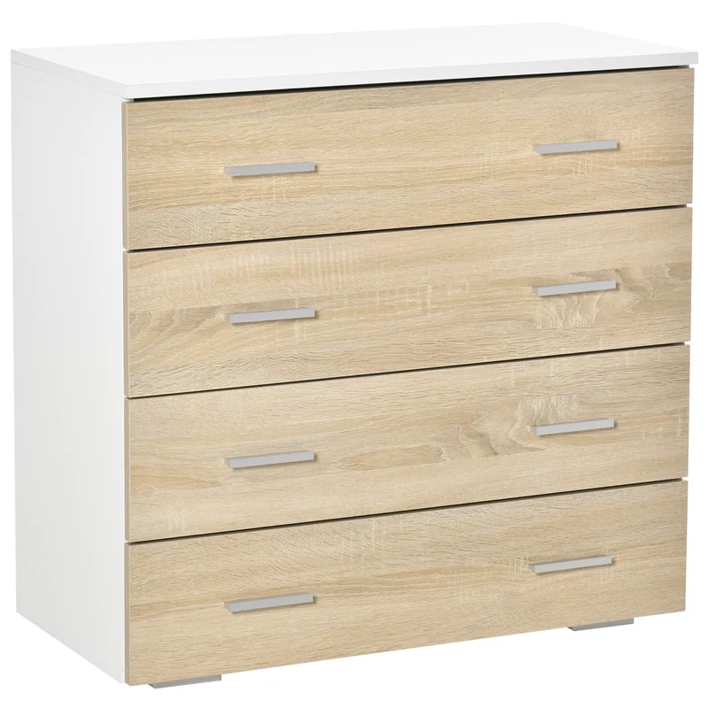 Commode à tiroirs chambre 76 x 35 x 72 cm 4 tiroirs anti basculement contemporain épuré en panneaux de particules blanc 21_0001469