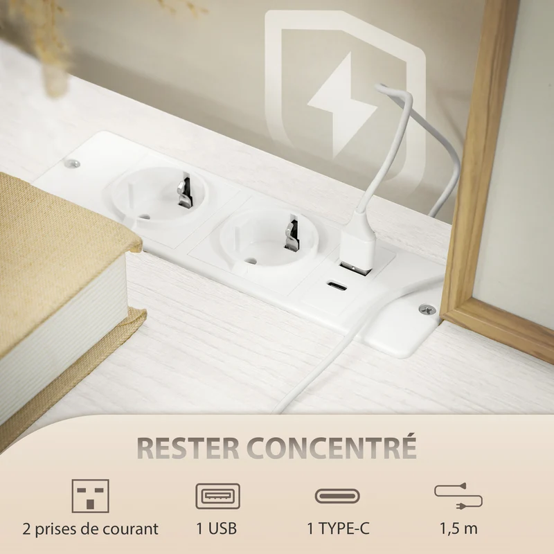 Commode 8 tiroirs 110 x 30 x 76 cm prises usb et type-c intégrées gain de place moderne épuré en tissu bouclette crème 21_0001669