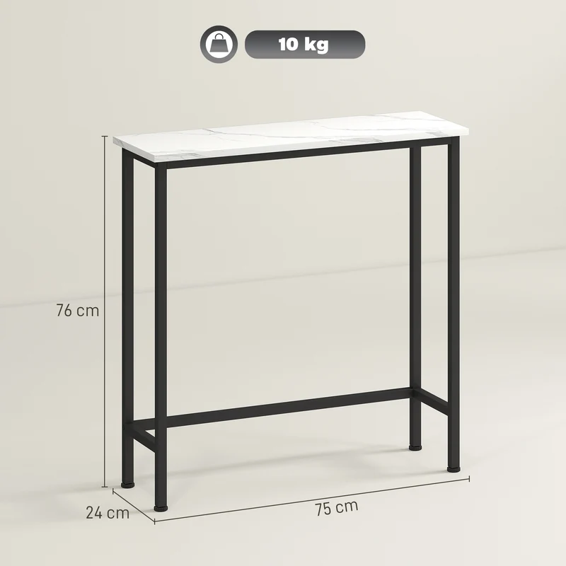 Console entrée plateau effet marbre 75 x 24 x 76 cm profil mince sécurisée style moderne en panneau de particules blanc 21_0002772