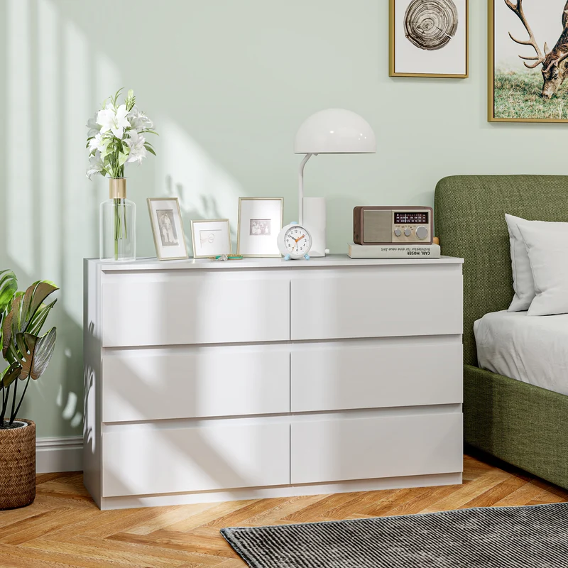 Commode de rangement 120 x 39 x 75 cm 6 tiroirs sans poignées gain de place minimaliste moderne pratique en MDF blanc 21_0001572