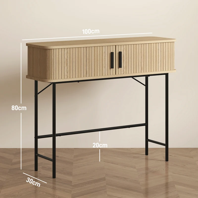 Console d'entrée 100 x 30 x 80 cm pour couloir portes coulissantes grande capacité de rangement moderne design en MDF chêne 21_0002721