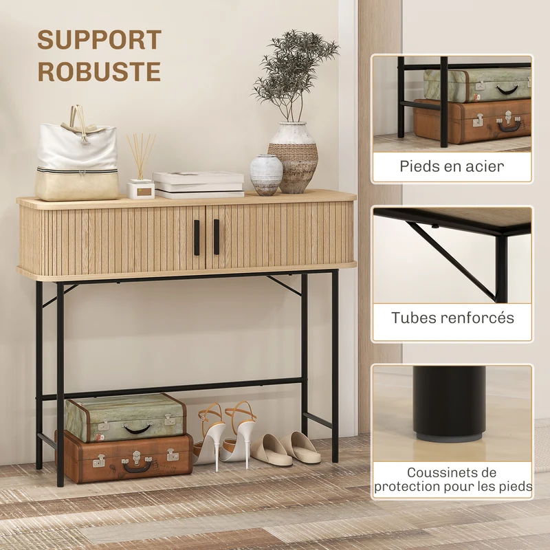 Console d'entrée 100 x 30 x 80 cm pour couloir portes coulissantes grande capacité de rangement moderne design en MDF chêne 21_0002721