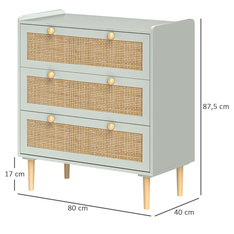 Commode 3 tiroirs salon 80 x 40 x 87,5 cm rangement sécurisé stable anti basculement style décoratif en MDF vert olive 21_0001659