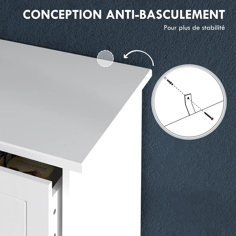 Commode 5 tiroirs rangement chambre 74 x 40 x 91 cm gain de place anti basculement design épuré compact en MDF blanc 21_0001578