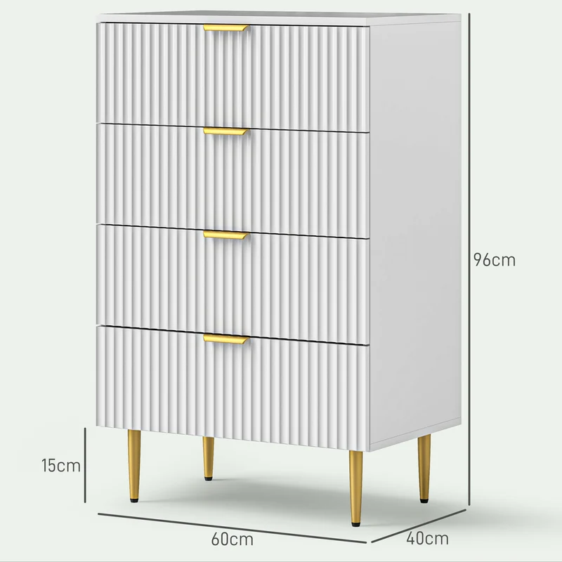 Commode de chambre 4 tiroirs 60 x 40 x 96 cm spacieux rangement sécurisé anti-basculement moderne épuré en MDF blanc 21_0001642