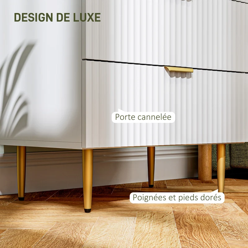 Commode de chambre 4 tiroirs 60 x 40 x 96 cm spacieux rangement sécurisé anti-basculement moderne épuré en MDF blanc 21_0001642