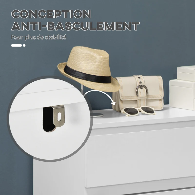Commode 3 grands tiroirs rangement de chambre 80 x 39 x 73 cm gain de place anti basculement moderne épuré en MDF blanc 21_0001516