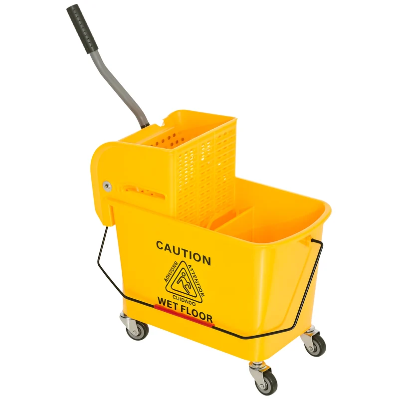 Chariot de nettoyage seau essoreur séparateur eau propre sale 60 x 27 x 71 cm mobile roulettes léger épuré en PP jaune 21_0000921