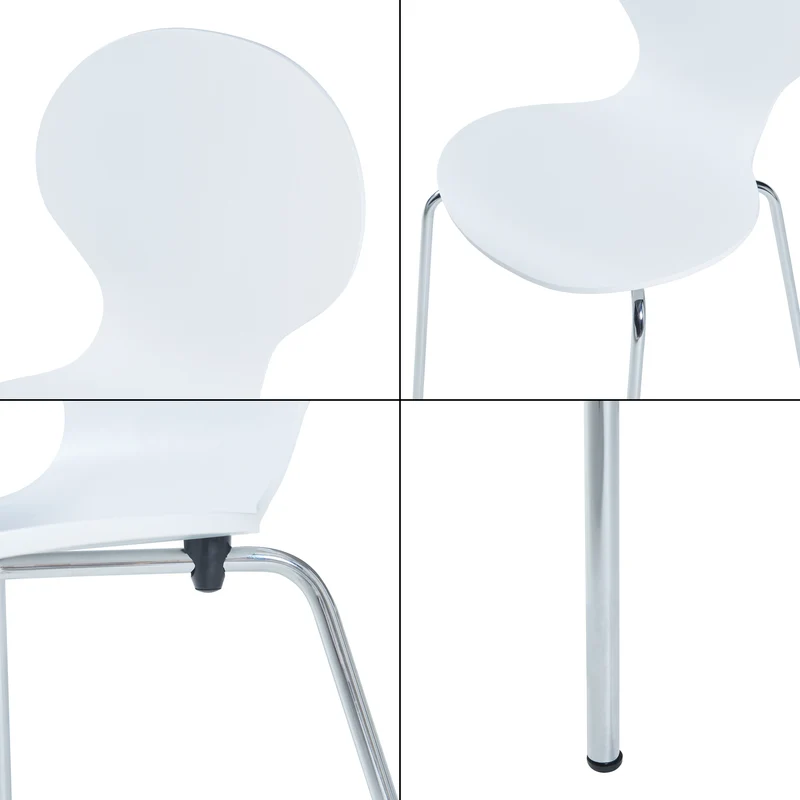 Lot de 4 chaises de salle à manger moderne design robuste blanc chrome 03_0009817