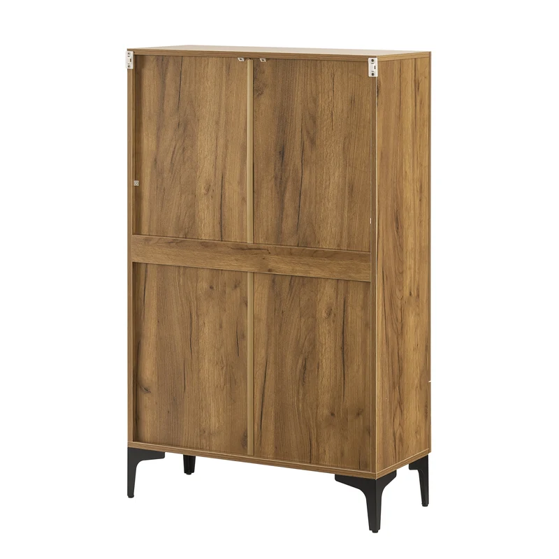 Armoire étagère meuble de rangement vitrée 115 x 70 x 31 cm effet chêne 03_0008940