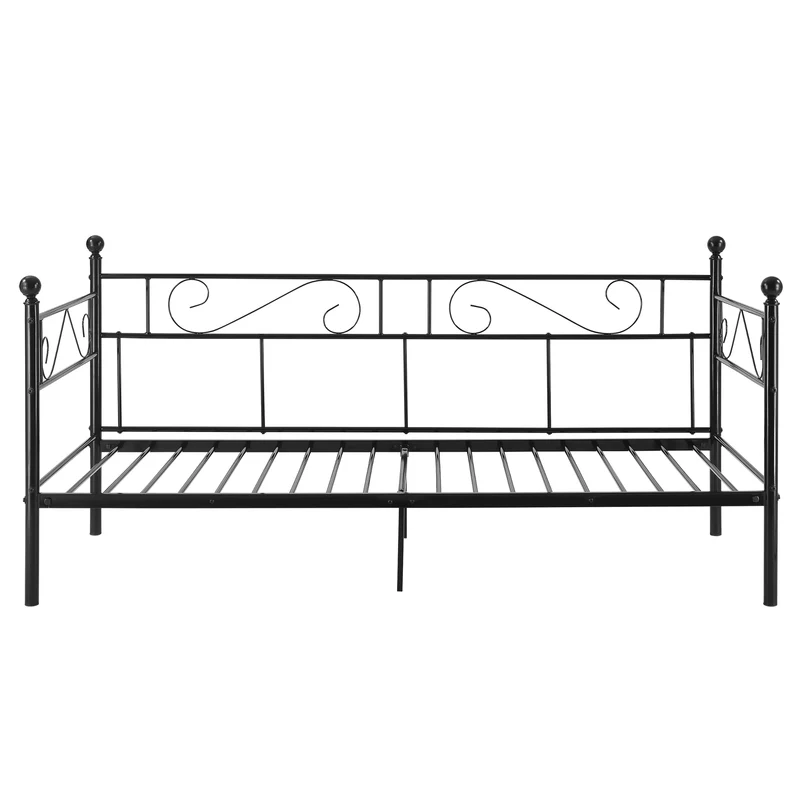 Divan lit simple grande avec matelas en acier 90 x 200 noir 03_0009348
