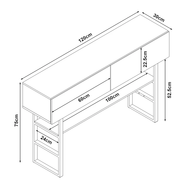 Table console 75 x 120 x 30 cm noir effet béton clair 03_0010887