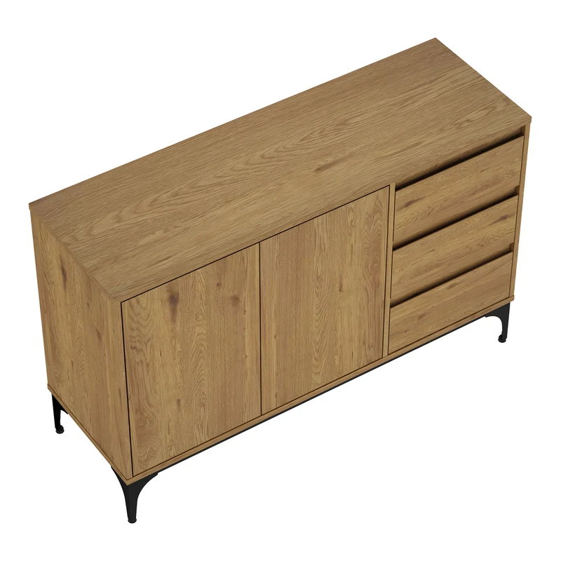 Buffet commode meuble de rangement salon entré chambre 77 x 120 x 40 cm effet chêne foncé 03_0009029